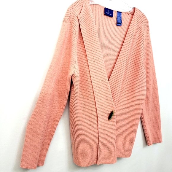 Nwot Jh Collectibles Salmon w/Soft Gold Metallic Shimmer Ribbed Cardigan - Picture 8 of 17